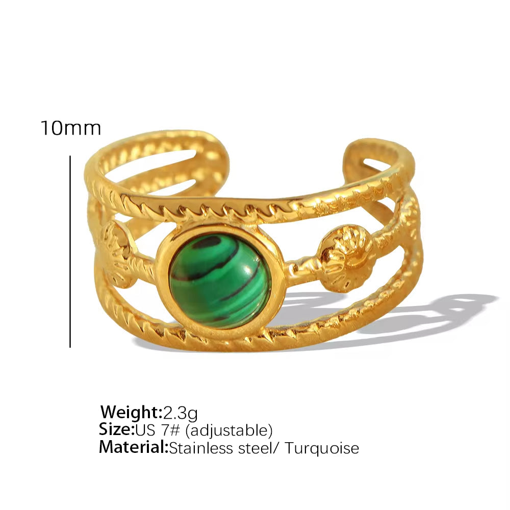 JEWELRY JZ26-27 Hot Sale Tiger Eye Turquoise Skeleton Ring Stainless Steel Open End Ring My Store