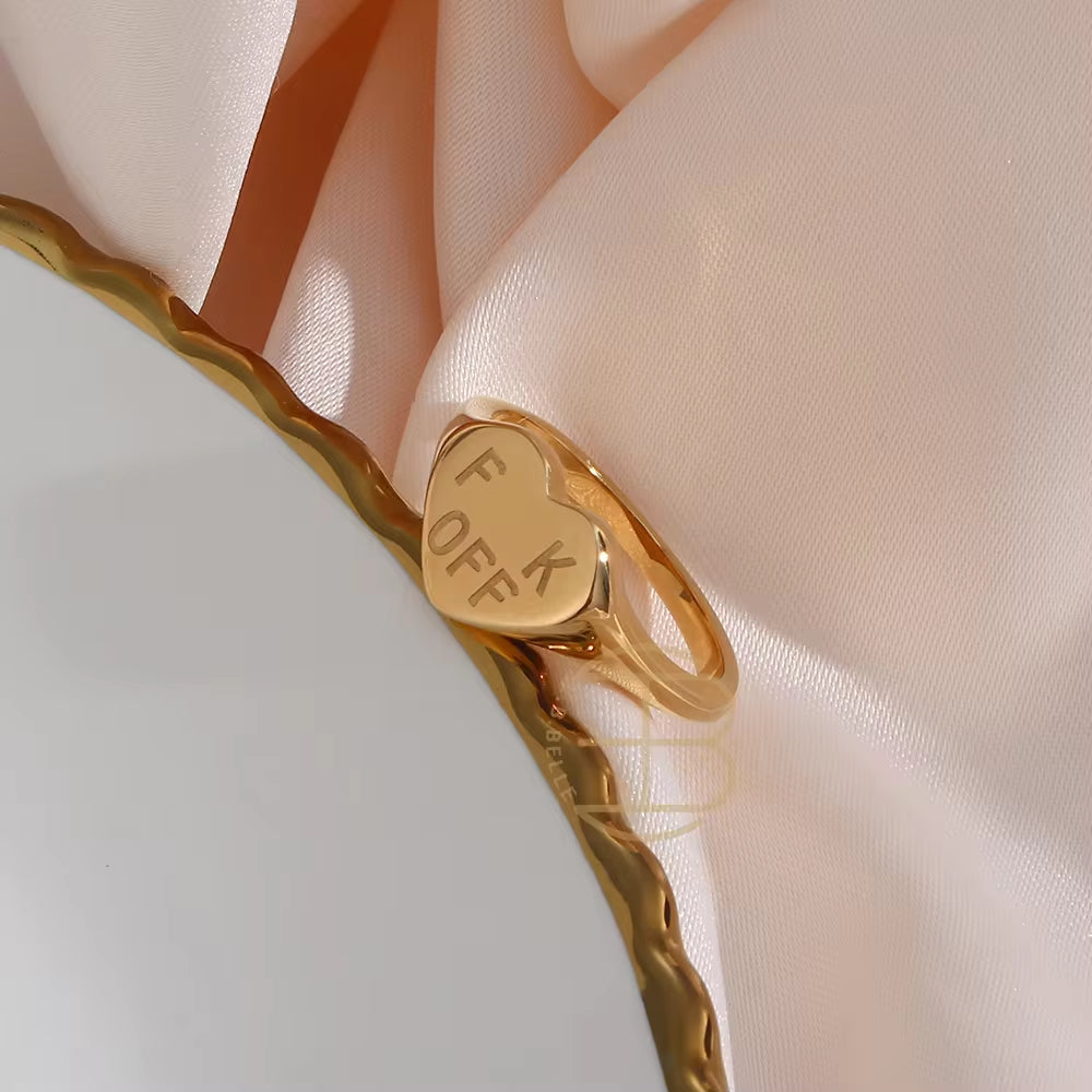 New Trendy Heart Oval Shape Titanium 18K Gold Plated Personalized Letter FK off Signet Ring My Store