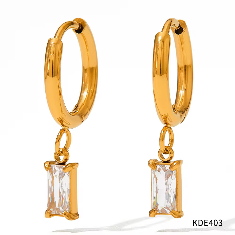 Exquisite 18K Gold Plated Stainless Steel Rectangle Zircon Drop Earrings Bling Crystal Rectangle Earring for Women My Store