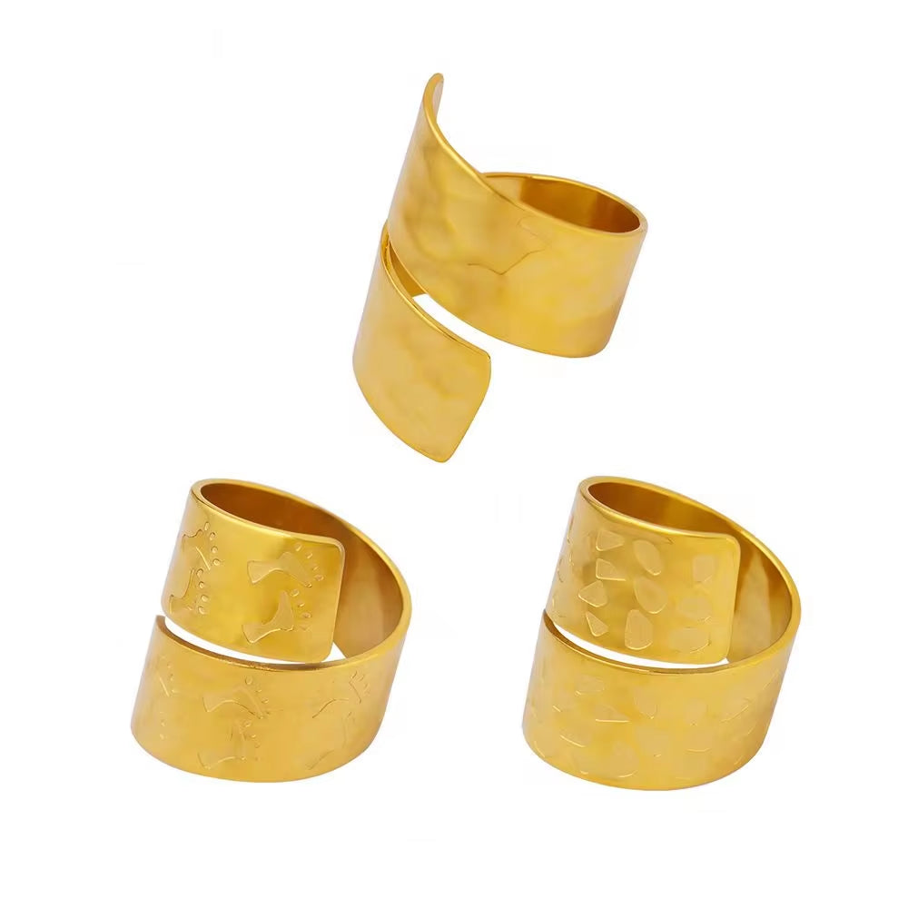 Finger Jewelry 18K Gold Plated Stainless Steel Double Layer Wide Open Ring for Women My Store