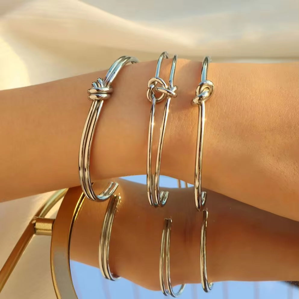 JEWELRY SZ45-7-SZ51 Hot Sale Vintage Fashion Stainless Steel Open Bangle Twist Knot C Shape Bangle for Women My Store