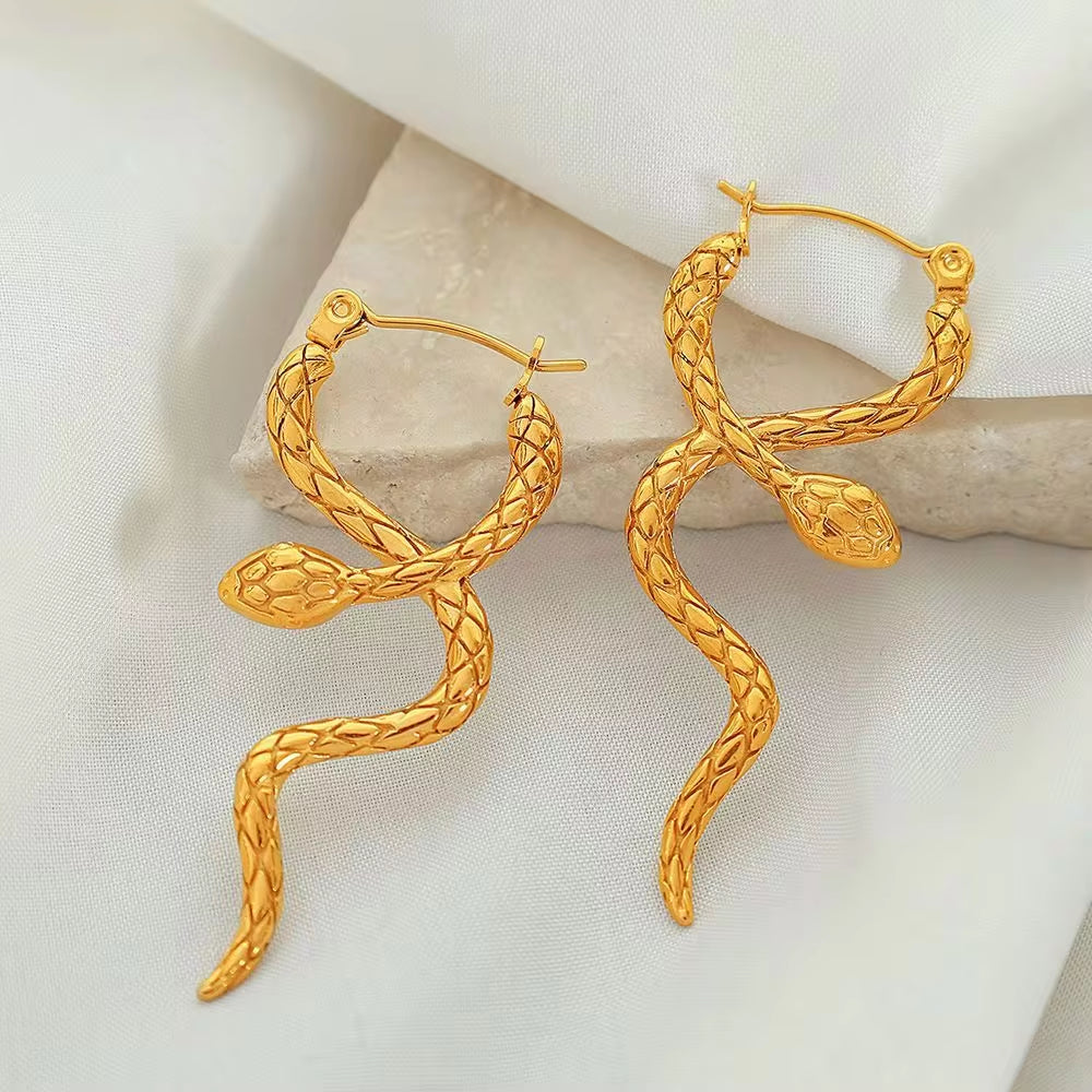 JEWELRY EH94 Factory Hot Sale Snake Cross over Surround Earrings Temperament Earrings 18K Gold Plated My Store