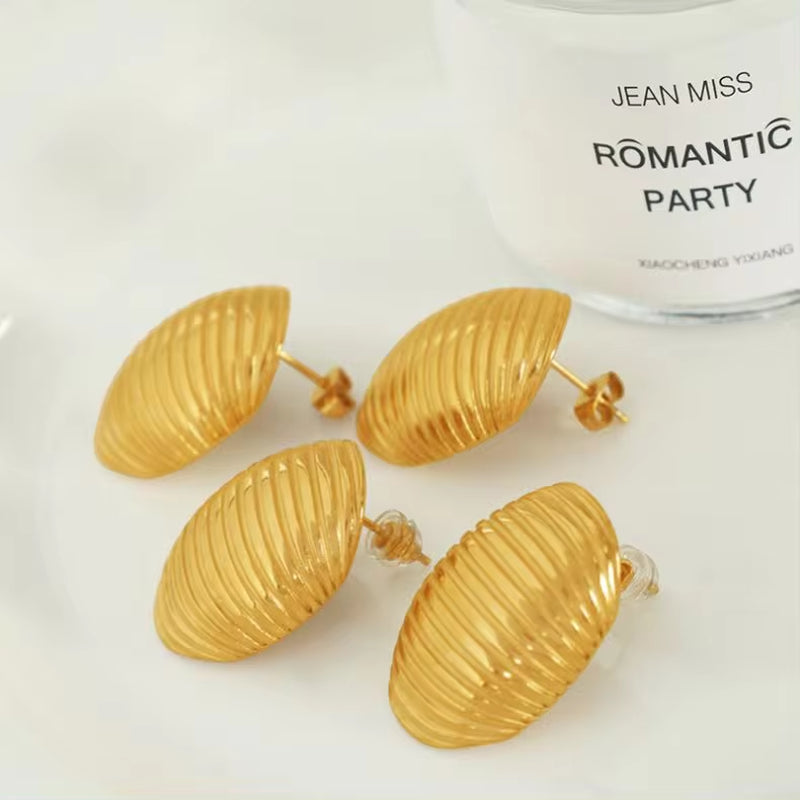 JEWELRY EH186 French Multi-Layer Pleated Openwork Textured Stainless Steel Earrings Tide My Store