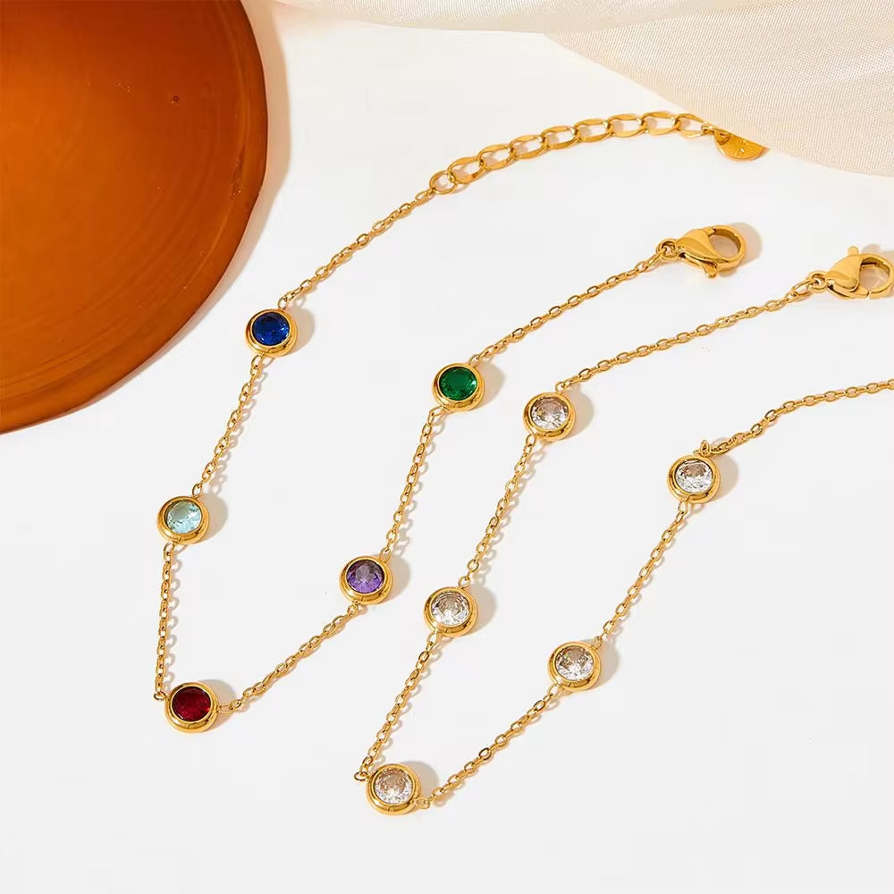 Trendy Exquisite Fashion Jewelry Stainless Steel Charm Pulseras Gold Link Chain Colorful Zircon Bracelet My Store