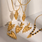 Original Design 18K Gold Plated Stainless Steel Rivet Chunky Texture Heart Earring Necklace for Women My Store