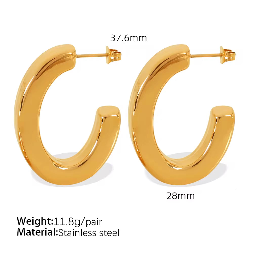 JEWELRY EH283 French Glossy Design C-Shaped Earrings Stainless Steel 18K Gold Plated Earrings My Store