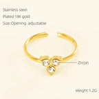 Waterproof 18K Gold Stainless Steel Zircon Ring Adjustable Ring Knotted Titanium Steel Heart Ring INS Wind Jewelry for Woman My Store