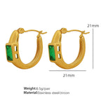 JEWELRY EH142 French Fashion Emerald Zirconia C-Shaped Earrings Stainless Steel Gold Plated 18K Earrings My Store
