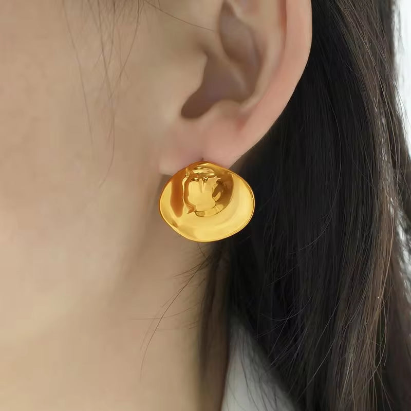 JEWELRY EH185 New Cold Wind Pleated Irregular Exaggerated Earrings Stainless Steel Gold-Plated 18K Earrings My Store