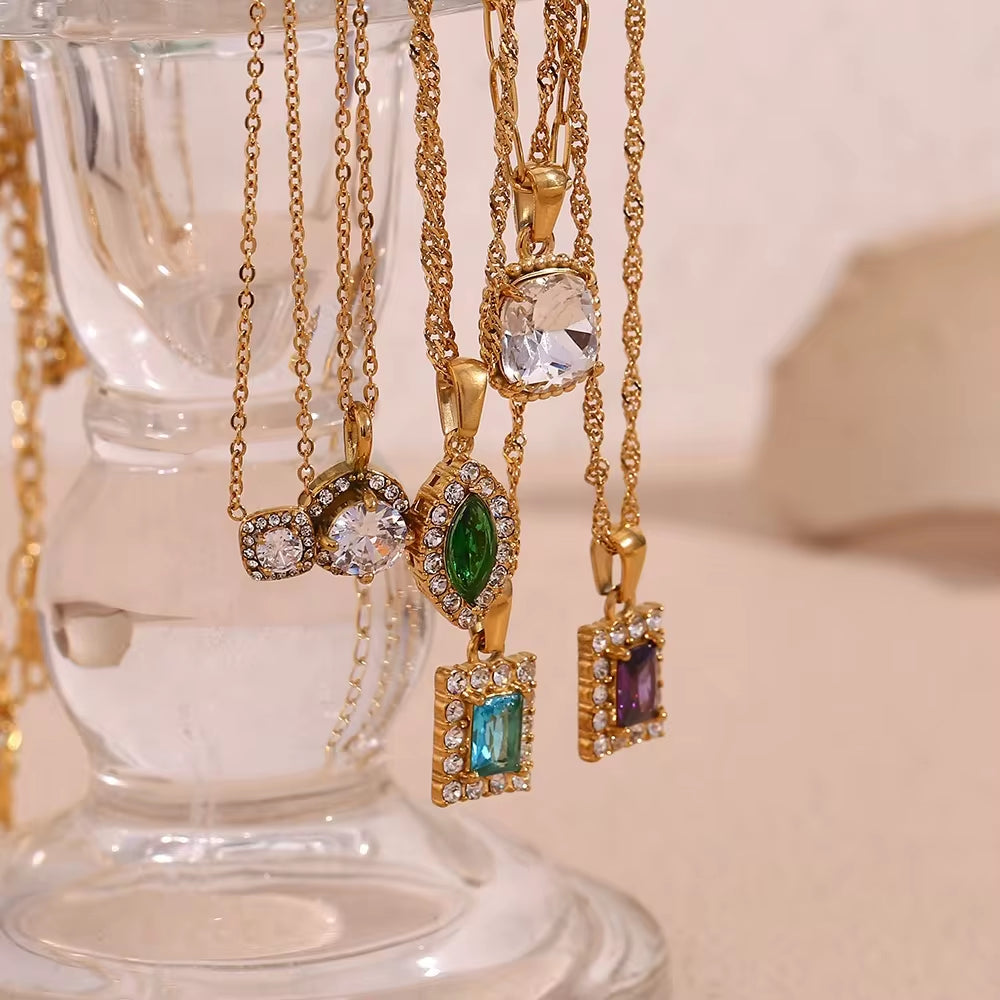 2024 Jewelry Trends Shining Zircon Pendant Necklace Colorful Christmas Jewelry Gift for Women My Store