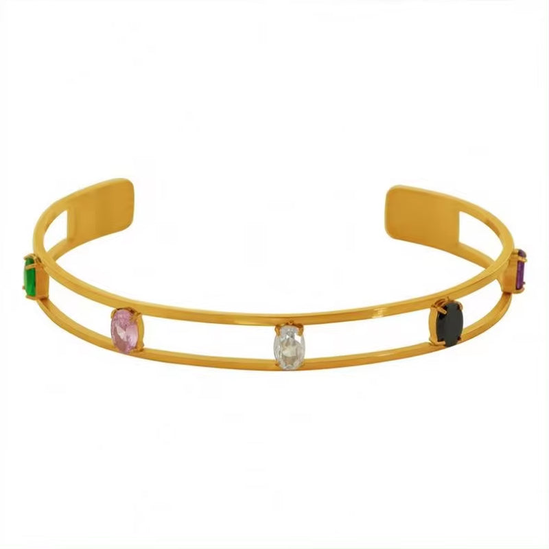 JEWELRY SZ14 New Vintage Premium Feeling Stainless Steel Bracelet Open Set Zirconia Bangle My Store