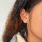 Bling Zircon Inlaid Coffee Bean Ear Studs 18K Gold Plated Stainless Steel Earrings for Women Girls Prevent Allergy My Store