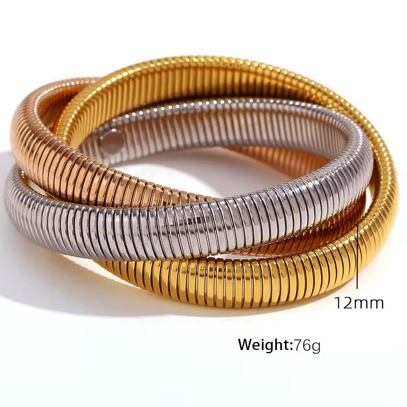 JEWELRY Fashion Stainless Steel Wide Face Bracelet Trendy Color Blocking Bracelet Stretchy Snake Bone for Women My Store