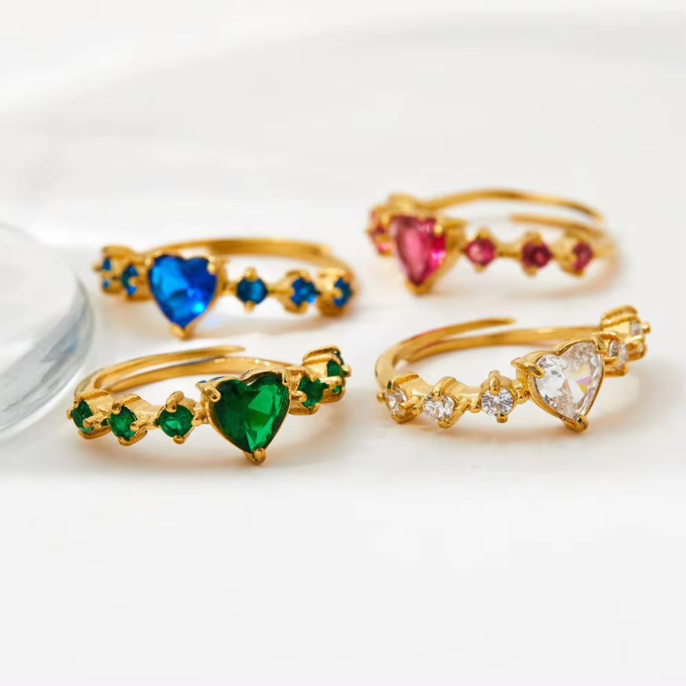 Gold Plated Adjustable Crystal Heart Shape Zircon Inlay Ring Tarnish Free Stainless Steel Diamond Wedding Rings My Store