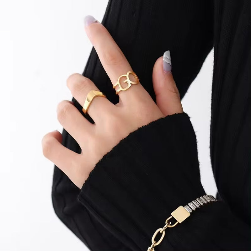 Wholesale Fashion Waterproof Jewelry 18K Gold Plated Stainless Steel Irregular Opening Ring for Women My Store