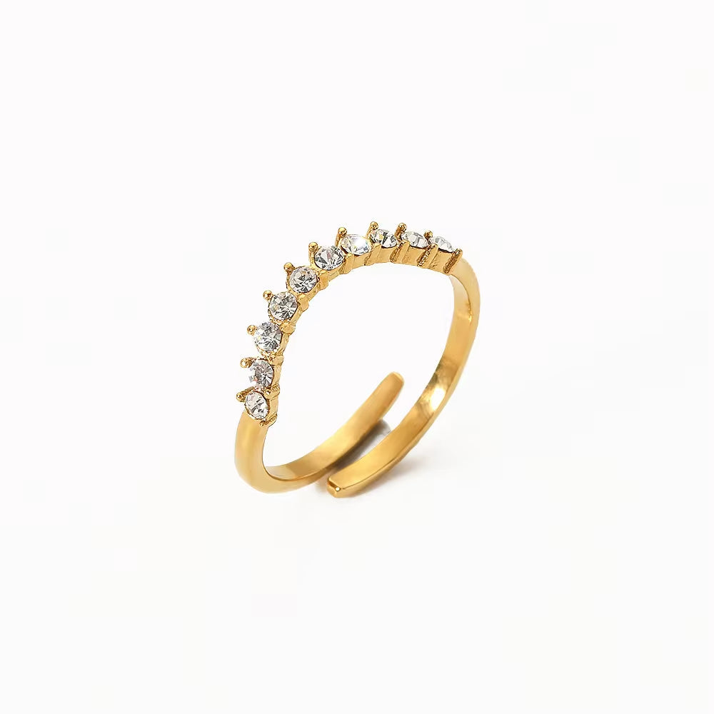 Trendy Waterproof Stainless Steel 18K Plated Ceremony Gift Engagement Ring Adjustable Cubic Zircon Ring My Store