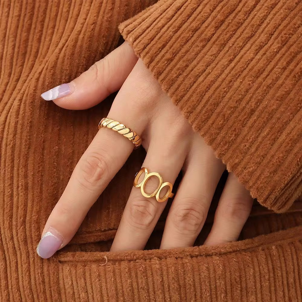 Luxury Fashion Geometric Plain Women Ring Stainless Steel 18K Real Gold Plated Twist Finger Rings Jewelry My Store