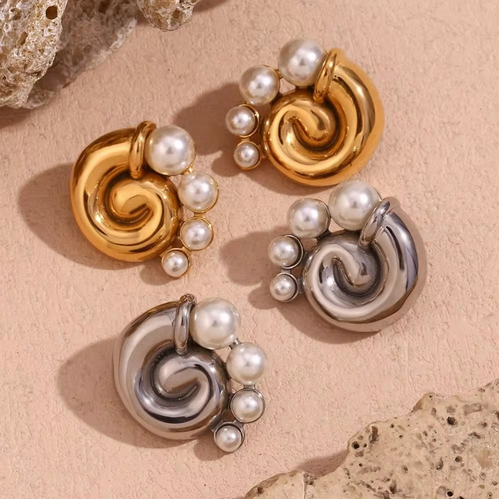 Fresh Water Pearl Winding Conch Stud Earrings Tarnish Free Jewelry Gold Plated Earrings Stainless Steel Jewelry My Store