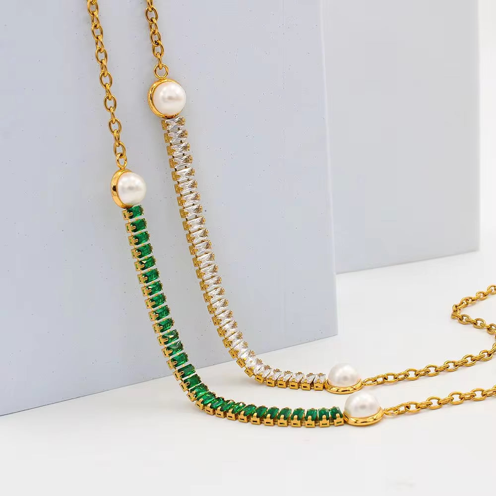 Stainless Steel Pearl Zircon Pendant Necklace for Women Jewelry Fashion Luxury Statement Necklace My Store