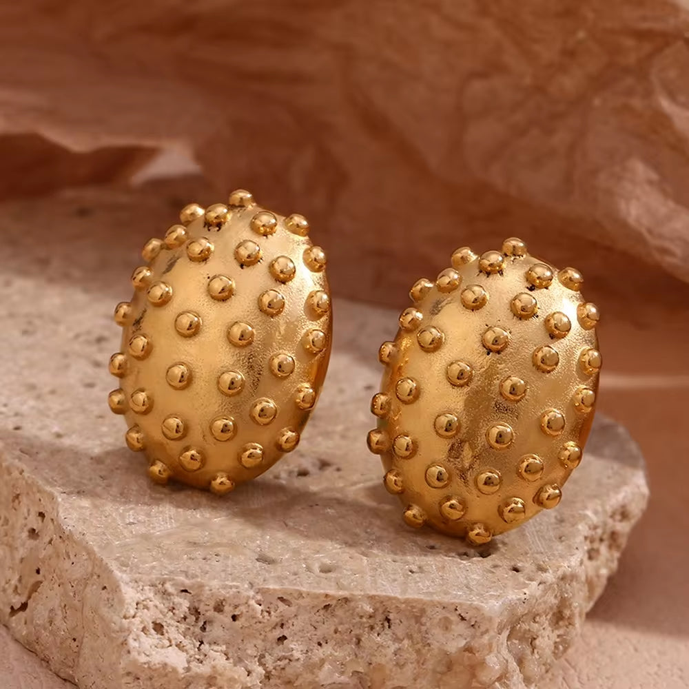 Chunky Earrings Oval Beaded Cactus Stud Earrings Trendy Earrings 2024 Gold Plated Stainless Steel Jewelry My Store
