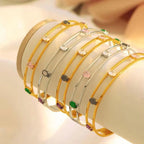 JEWELRY SZ14 New Vintage Premium Feeling Stainless Steel Bracelet Open Set Zirconia Bangle My Store