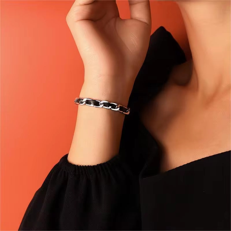 Stainless Steel Jewelry Personality Leather Rope Chain Bracelet Women Steel 18K Gold Bracelet My Store