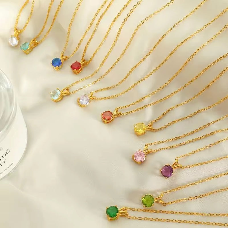 JEWELRY XL68 French Style Collarbone Chain Natural Gemstone Pendant Collarbone Necklace Stainless Steel Necklace My Store