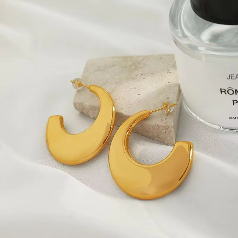 JEWELRY EH183 18K Gold Plated Oval Geometric Earrings Fashionable Temperament Women'S C-Shaped Earrings My Store