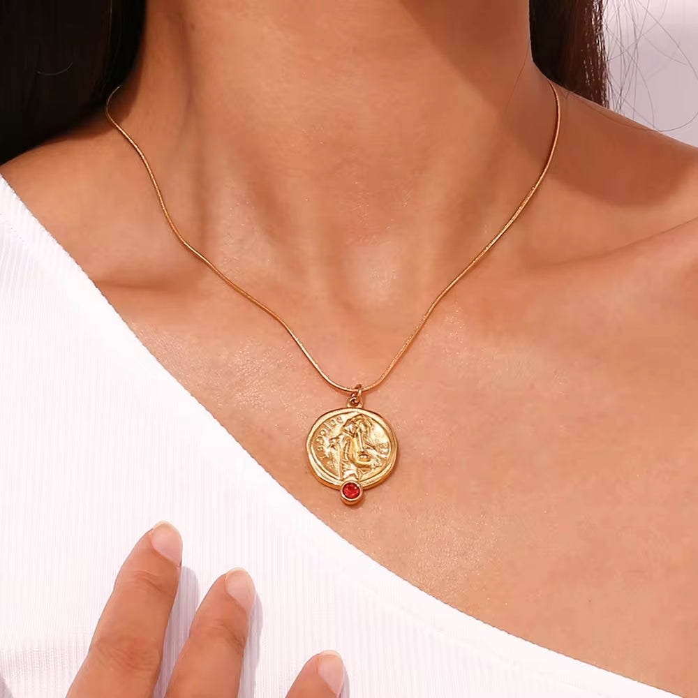 Engraved La Dolce Vita Fashion Lady Pendant Necklace Red Zircon Gold Plated Stainless Steel Jewelry My Store