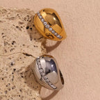 Water Drop Crystal Rhinestone Statement Rings Gold Plated Jewelry Waterproof Stainless Steel Rings My Store