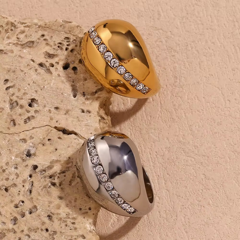 Water Drop Crystal Rhinestone Statement Rings Gold Plated Jewelry Waterproof Stainless Steel Rings My Store