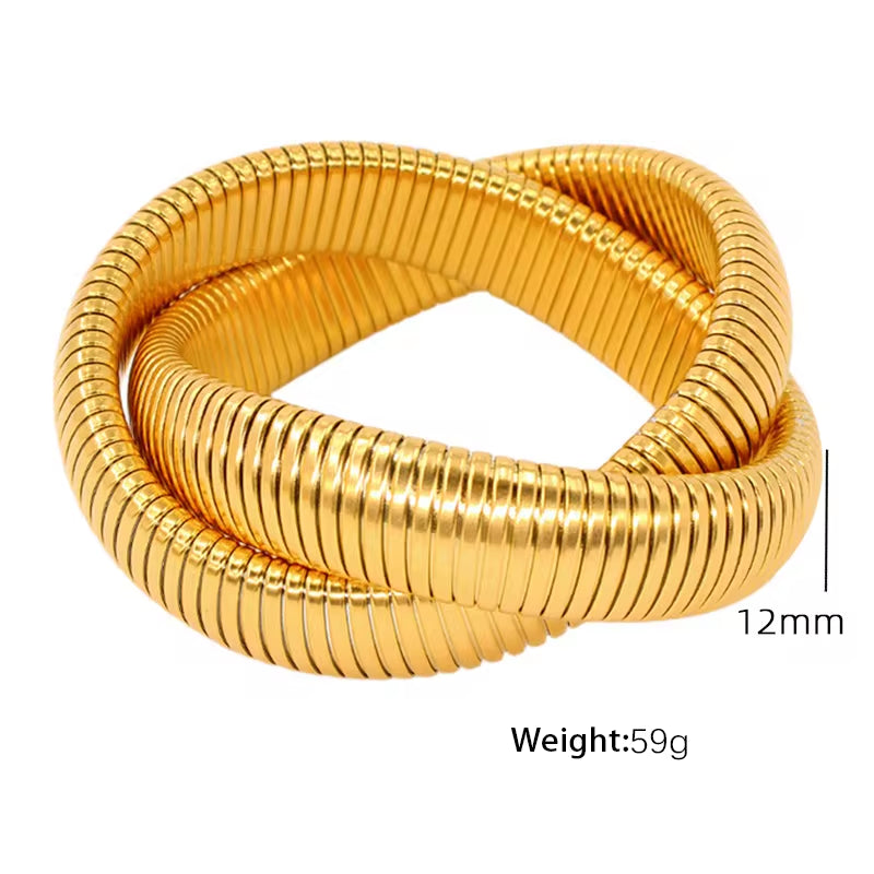 JEWELRY Fashion Stainless Steel Wide Face Bracelet Trendy Color Blocking Bracelet Stretchy Snake Bone for Women My Store