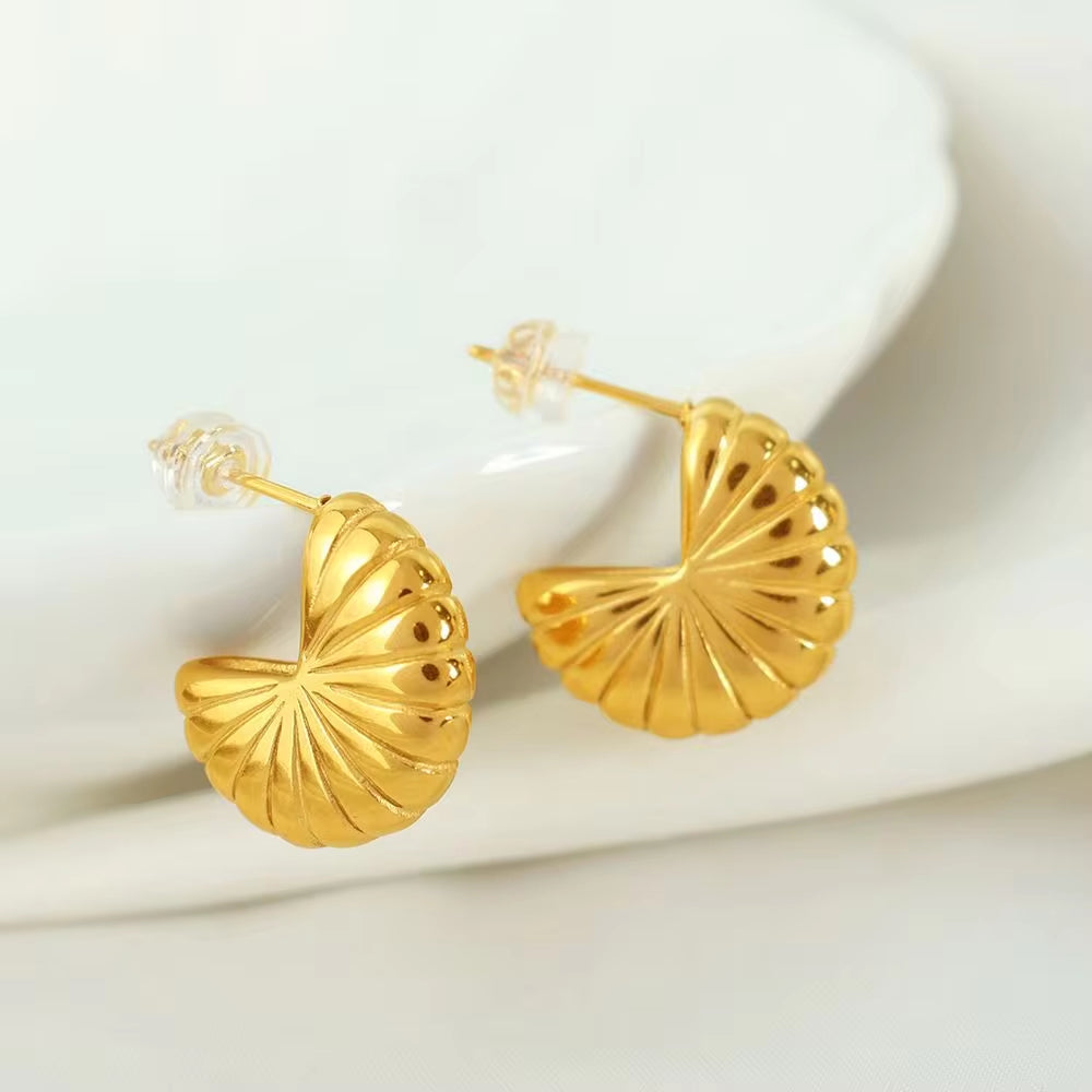 JEWELRY EH238 Hot Sellingstainless Steel 18K Gold Plated Earrings Women'S Scalloped Threaded Personalised Earrings My Store