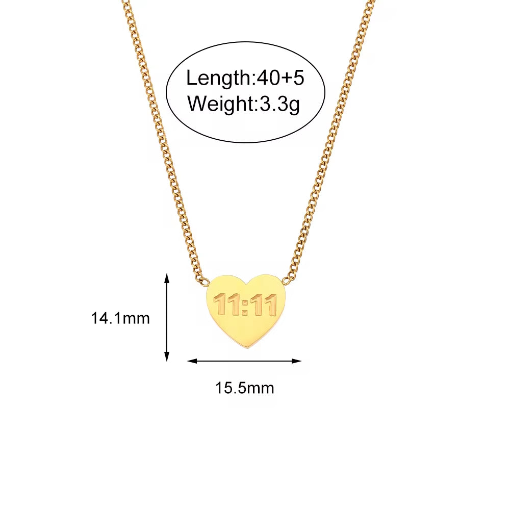 11:11 Heart Pendant Necklace Gold Plated Stainless Steel Jewelry Custom Collier En Acier Inoxydable My Store