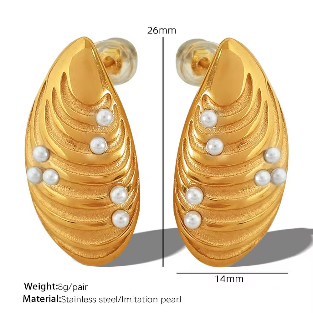 JEWELRY EH203 New Stainless Steel Shell Gum Bead Earrings 18K Gold Plated Fashion Earrings Jewelleryk Earrings Studs My Store
