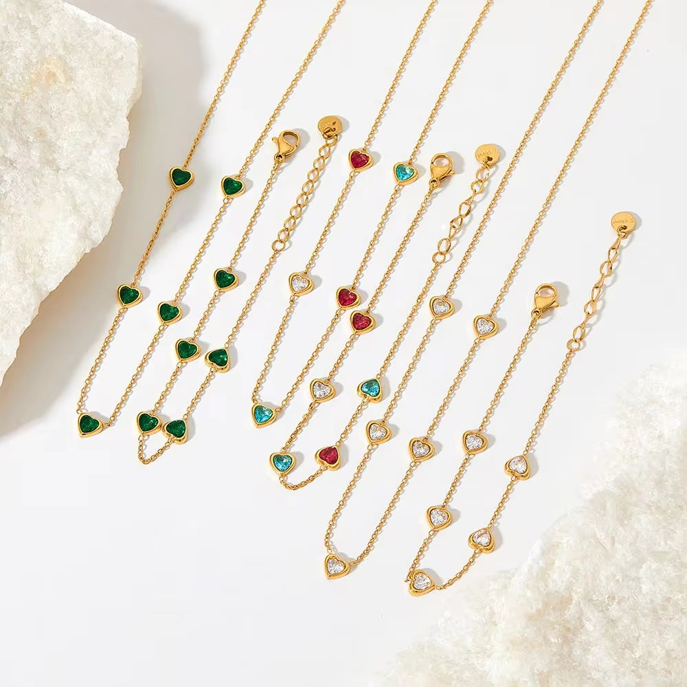 Luxury Jewelry Stainless Steel Chain Chocker Heart Zircon Pendant Necklace My Store