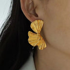 JEWELRY EH103 Fashion Ginkgo Biloba Earrings Fashion Earrings Exaggerated Heavy Duty Stainless Steel Earrings My Store