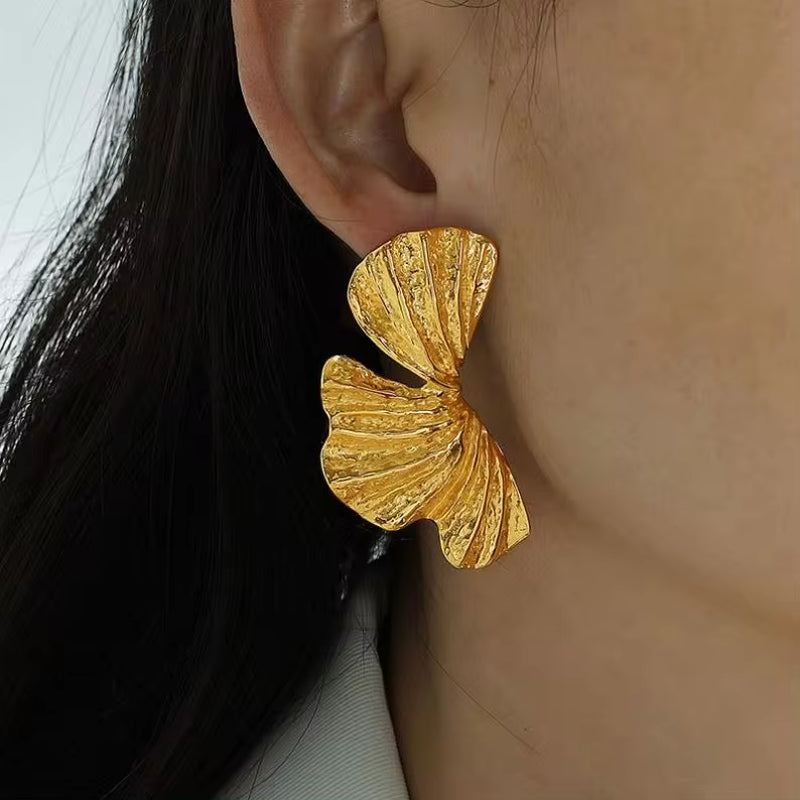 JEWELRY EH103 Fashion Ginkgo Biloba Earrings Fashion Earrings Exaggerated Heavy Duty Stainless Steel Earrings My Store