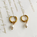 Classic 18K Gold Plated Natural Pearl Drop Earrings Waterproof Stainless Steel Pearl Huggie Earrings My Store