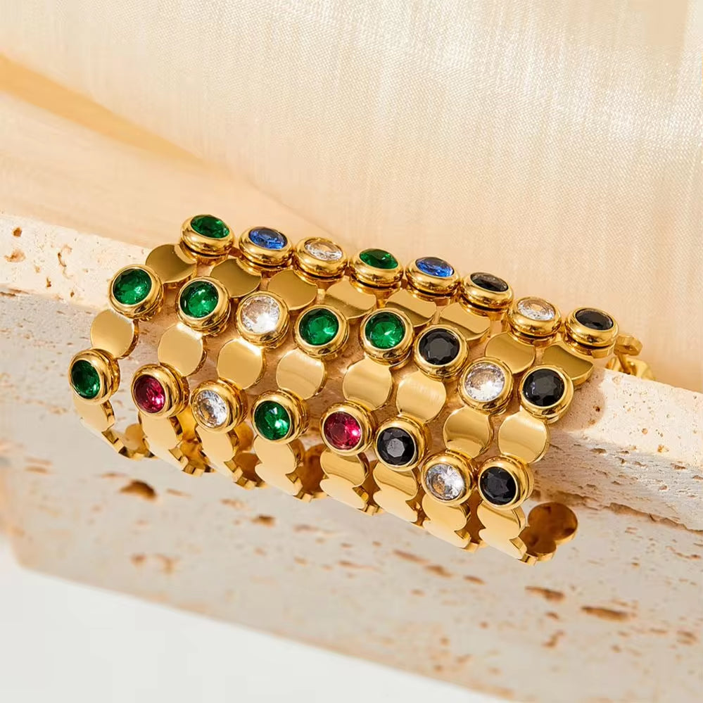 Waterproof Charm Fashion Jewelry 18K Gold Plated Stainless Steel Green Colorful Cubic Zirconia Hoop Earrings Women My Store