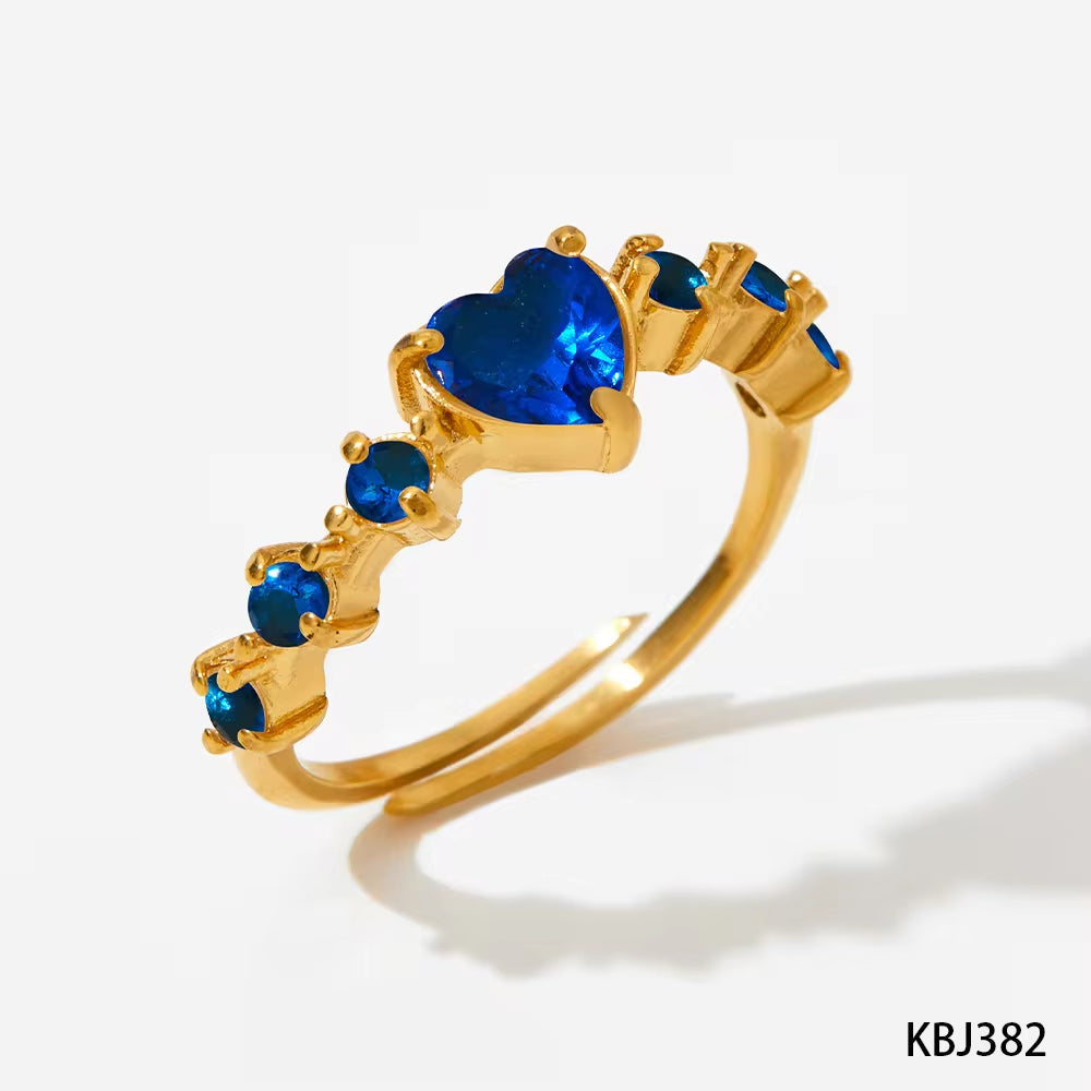 Gold Plated Adjustable Crystal Heart Shape Zircon Inlay Ring Tarnish Free Stainless Steel Diamond Wedding Rings My Store