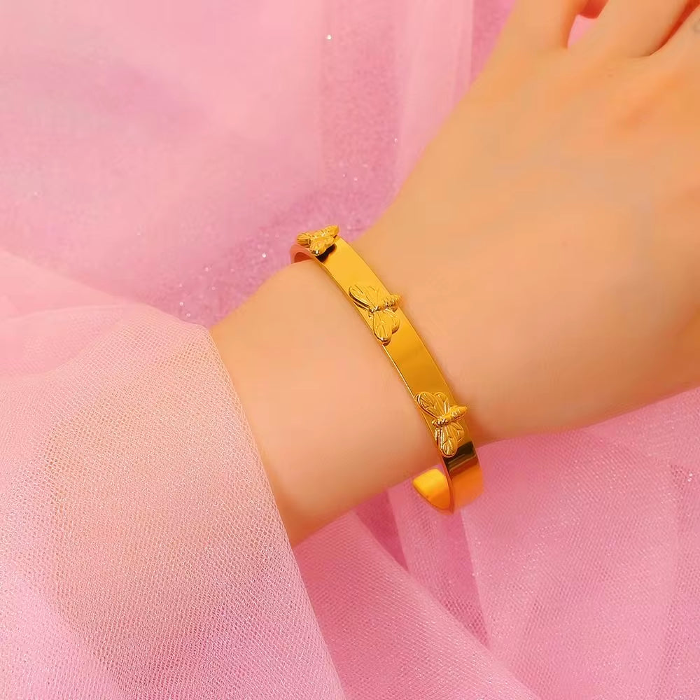 Custom Dragonfly Bracelet 18K Gold Plated Filled Stainless Steel Open Cuff Bangle Bracelet for Women Pink Y2K Jewelry My Store
