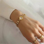 Wholesale Roman Numeral Dial Couple Shell Steel 18K Gold Plated Pvd Plating Bracelet My Store