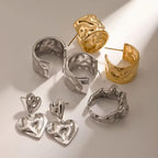 Design Hammer Molten Style Chunky Earrings Rings 18K Gold Plated Stainless Steel Romantic Love Earring My Store