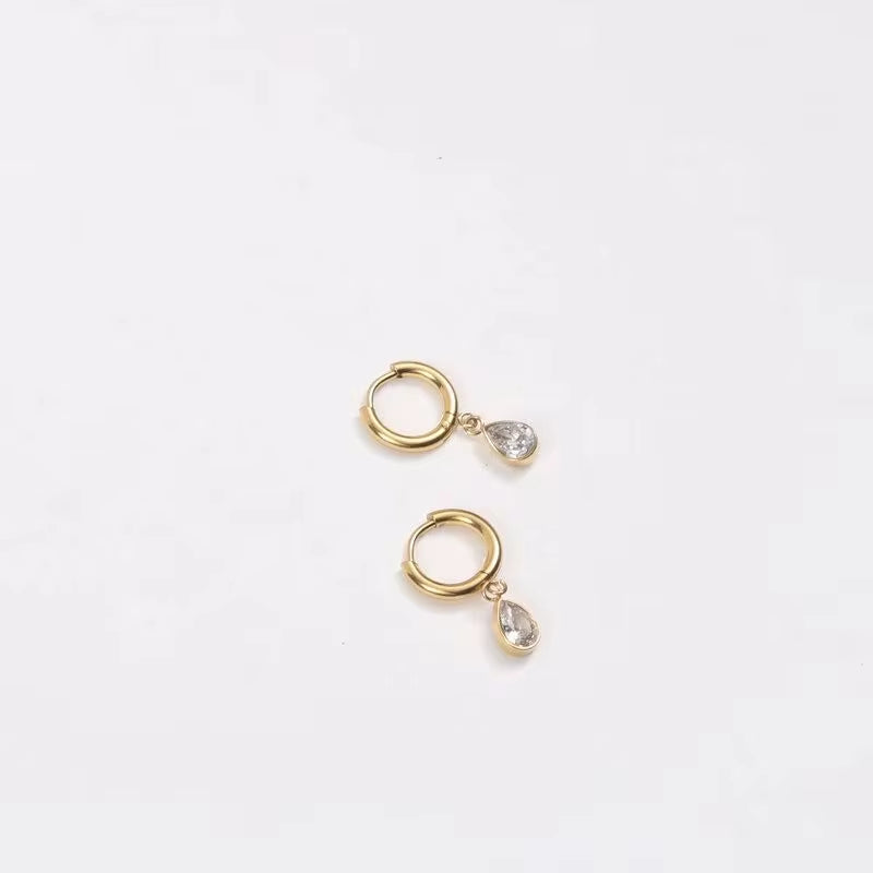 18K Gold Plated Earrings Stainless Steel Waterdrop Zircon Hoop Earring for Girls FJE0176 My Store