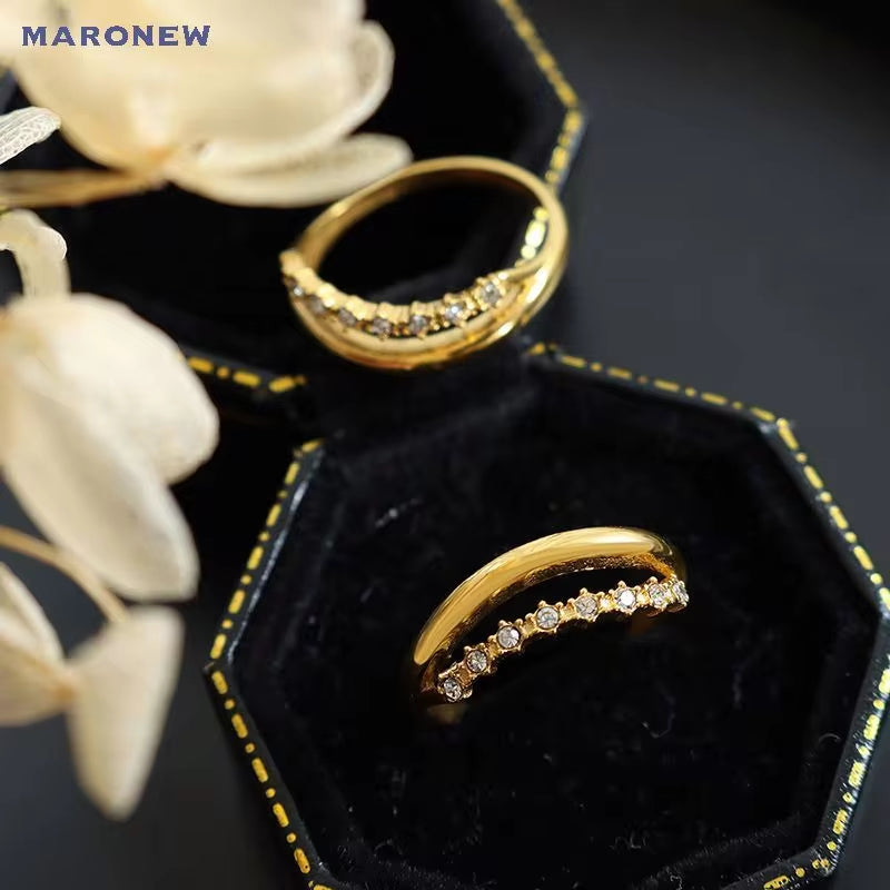 Ins Custom Fashion Jewelry 18K Gold Plated Stainless Steel Initial Zircon Rings for Women Bague My Store