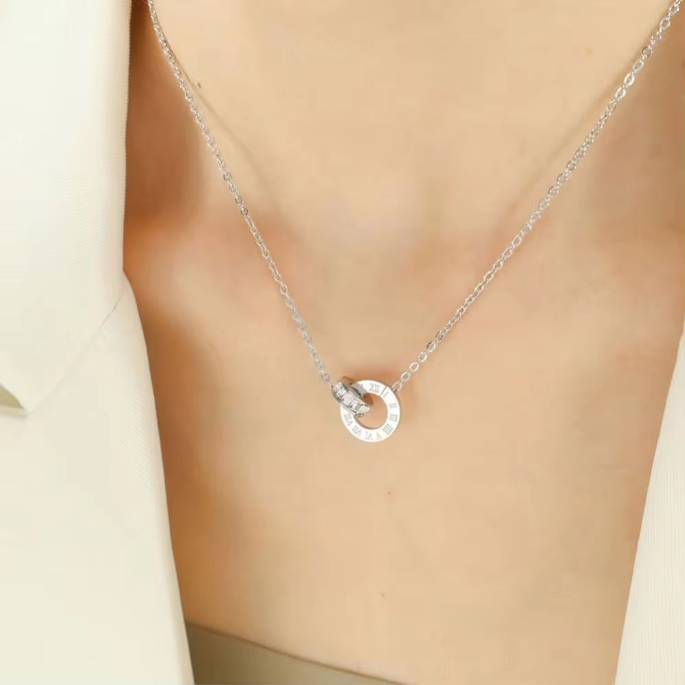 JEWELRY XL91 China Wholesale Double Ring Necklace with Diamonds Stainless Steel Jewelry 18K Gold Plated My Store