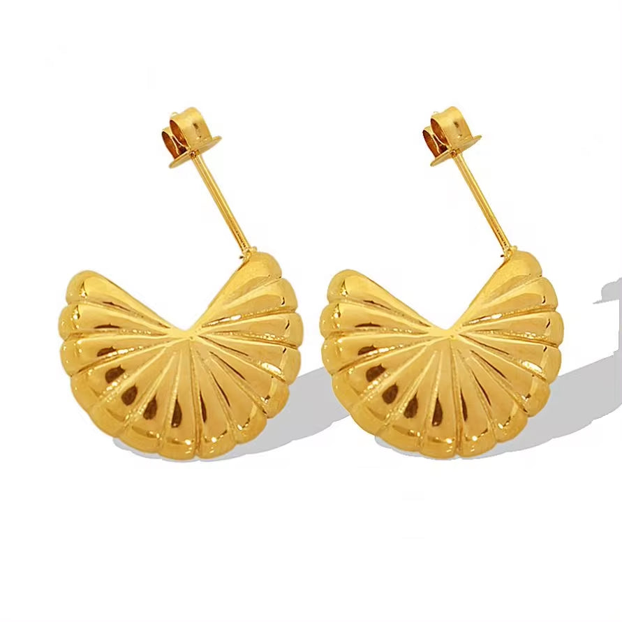 JEWELRY EH238 Hot Sellingstainless Steel 18K Gold Plated Earrings Women'S Scalloped Threaded Personalised Earrings My Store
