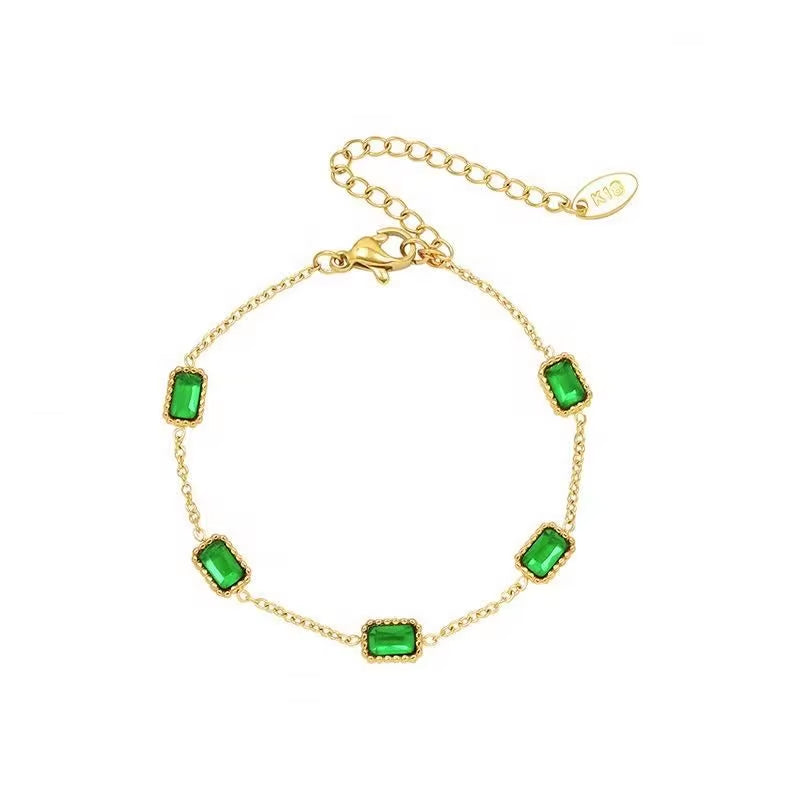 Factory OEM Trendy Goldfilled Jewelry Stainless Steel Crystal Bracelets Women Emerald Square Zircon Bracelet My Store