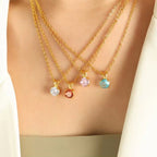 JEWELRY XL68 French Style Collarbone Chain Natural Gemstone Pendant Collarbone Necklace Stainless Steel Necklace My Store